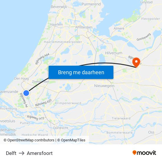 Delft to Amersfoort map