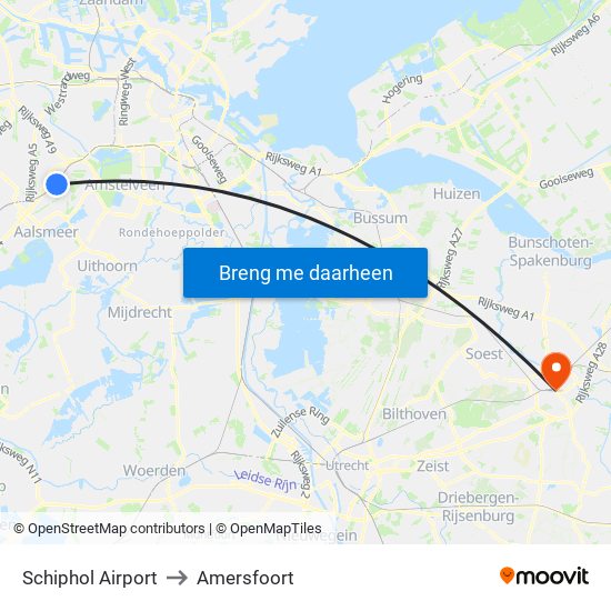 Schiphol Airport to Amersfoort map