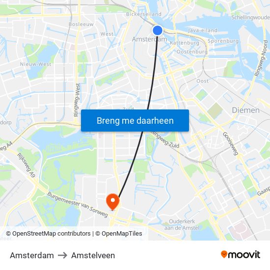 Amsterdam to Amstelveen map