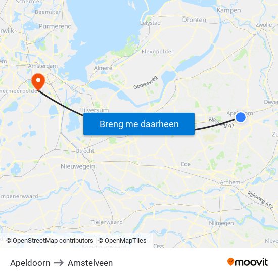 Apeldoorn to Amstelveen map