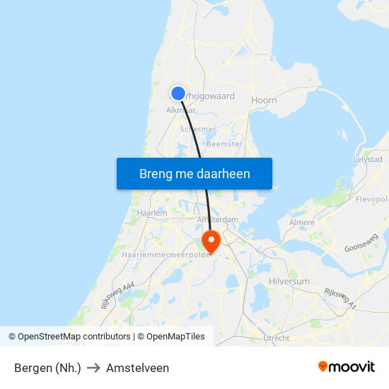 Bergen (Nh.) to Amstelveen map