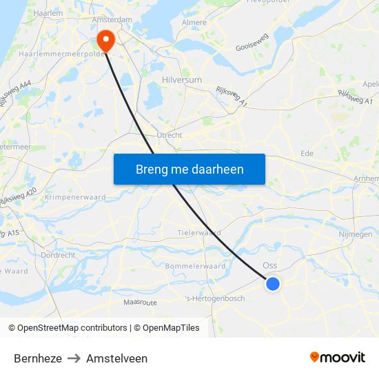 Bernheze to Amstelveen map