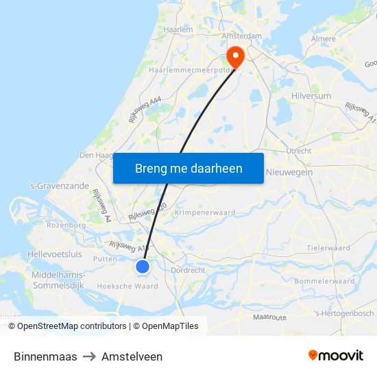 Binnenmaas to Amstelveen map