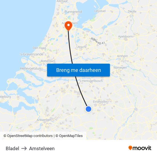 Bladel to Amstelveen map