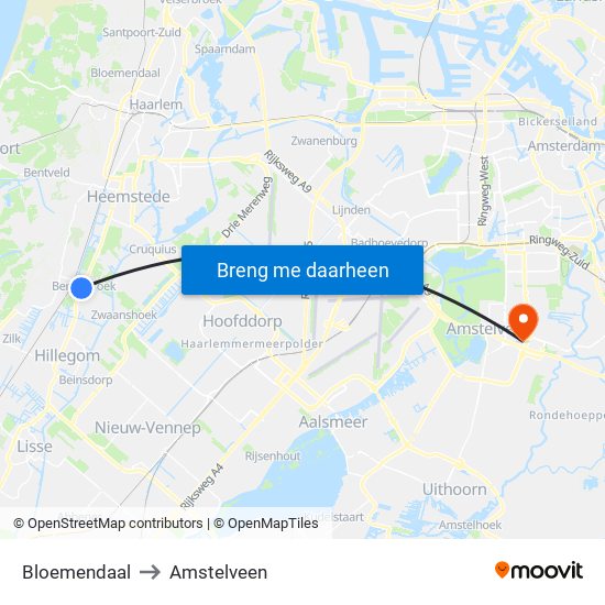 Bloemendaal to Amstelveen map