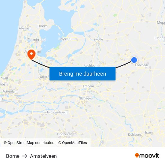 Borne to Amstelveen map
