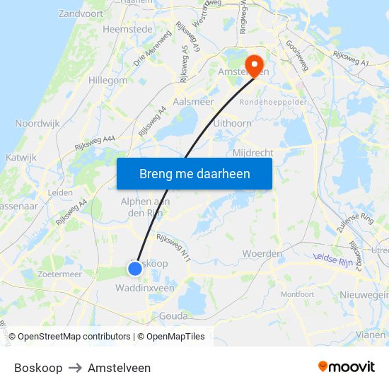 Boskoop to Amstelveen map