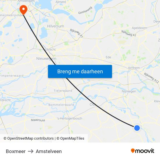 Boxmeer to Amstelveen map