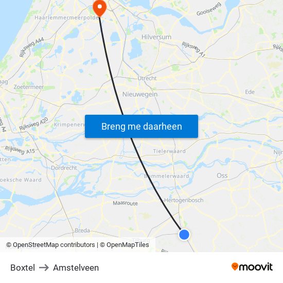 Boxtel to Amstelveen map