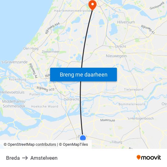 Breda to Amstelveen map
