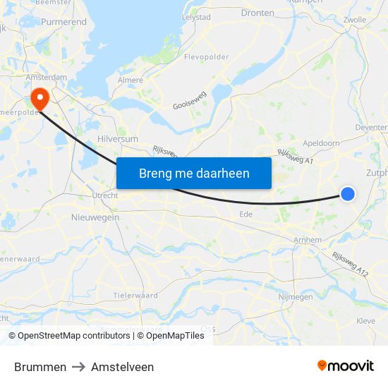 Brummen to Amstelveen map