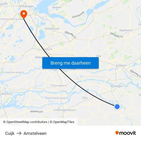 Cuijk to Amstelveen map