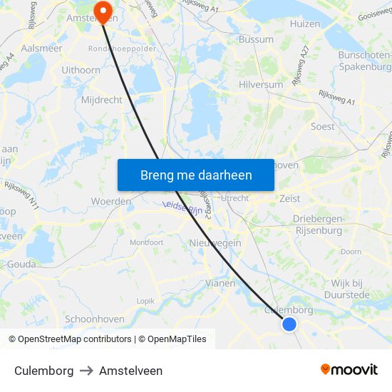 Culemborg to Amstelveen map