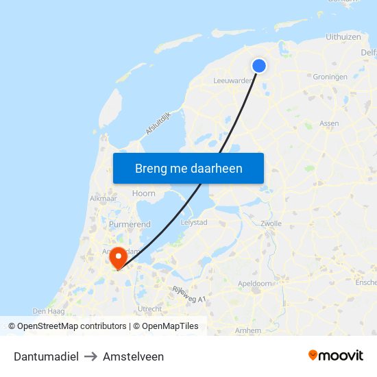 Dantumadiel to Amstelveen map