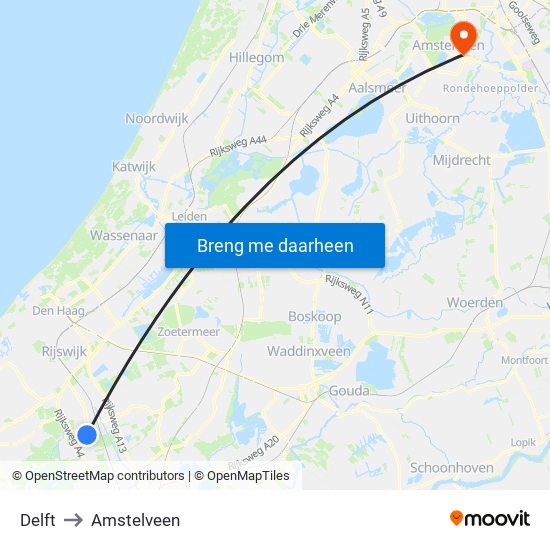 Delft to Amstelveen map