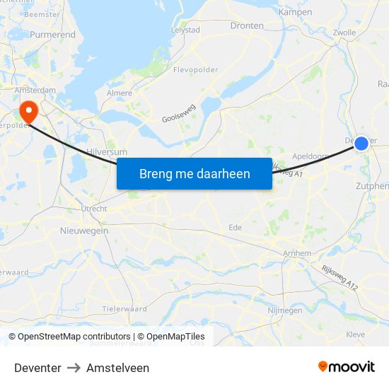 Deventer to Amstelveen map