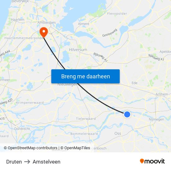 Druten to Amstelveen map