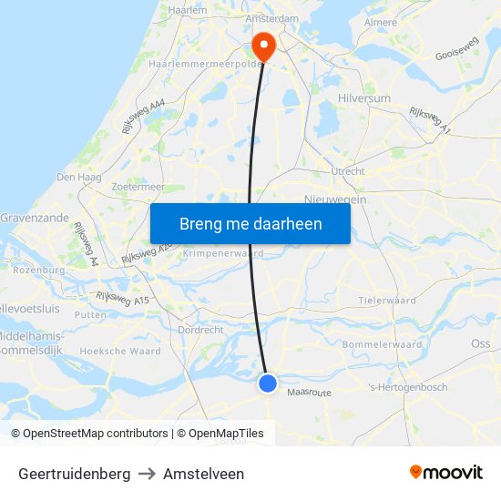 Geertruidenberg to Amstelveen map