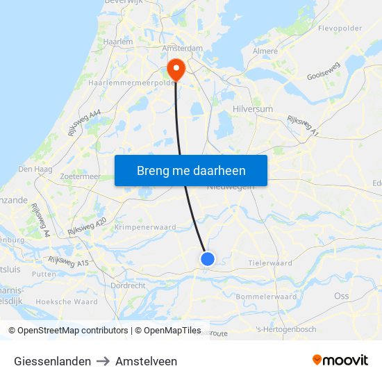 Giessenlanden to Amstelveen map