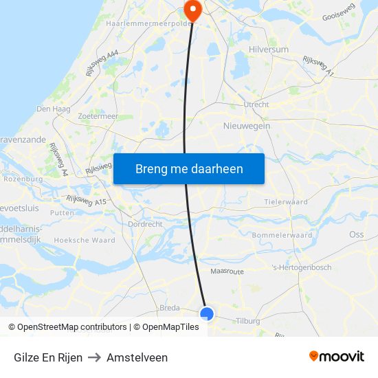 Gilze En Rijen to Amstelveen map