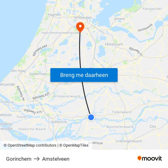 Gorinchem to Amstelveen map