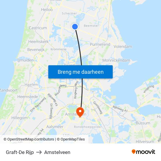 Graft-De Rijp to Amstelveen map