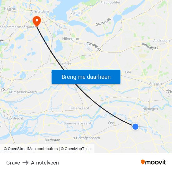 Grave to Amstelveen map