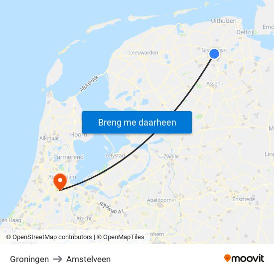 Groningen to Amstelveen map