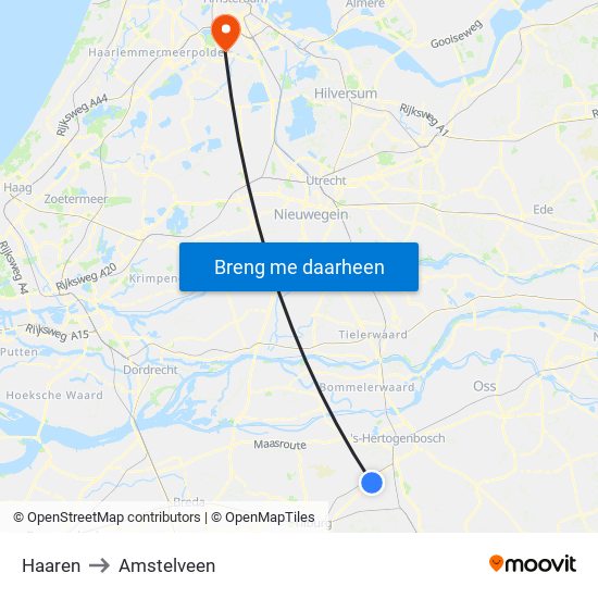 Haaren to Amstelveen map