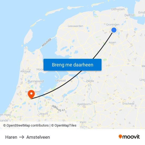 Haren to Amstelveen map