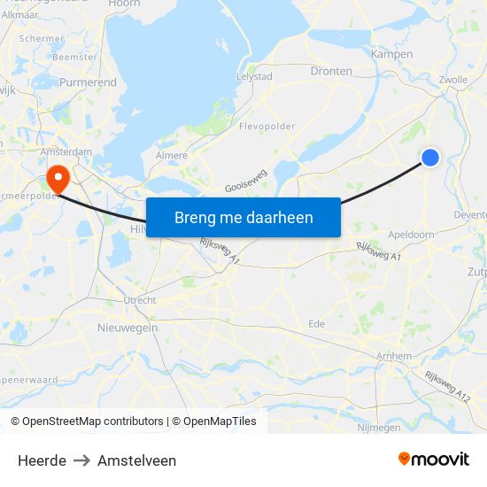 Heerde to Amstelveen map