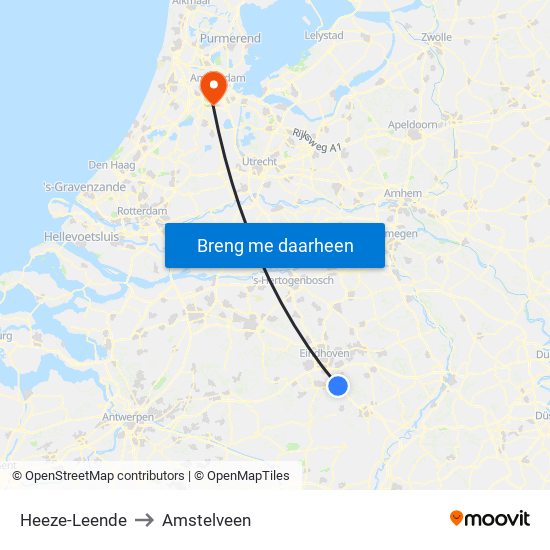 Heeze-Leende to Amstelveen map