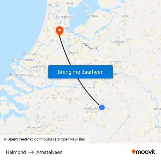 Helmond to Amstelveen map