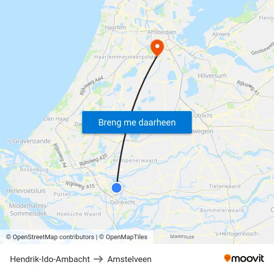 Hendrik-Ido-Ambacht to Amstelveen map