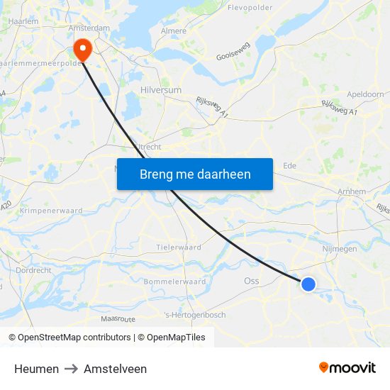 Heumen to Amstelveen map