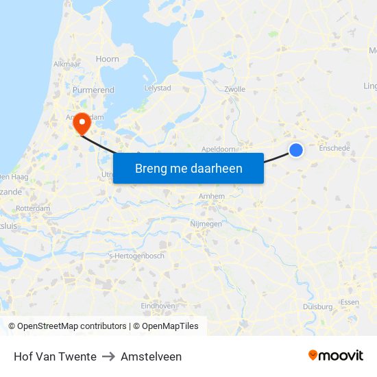 Hof Van Twente to Amstelveen map