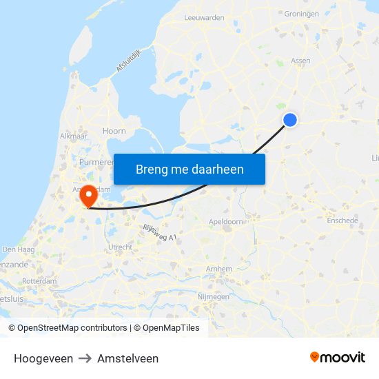 Hoogeveen to Amstelveen map