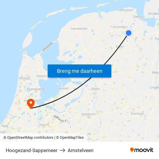 Hoogezand-Sappemeer to Amstelveen map