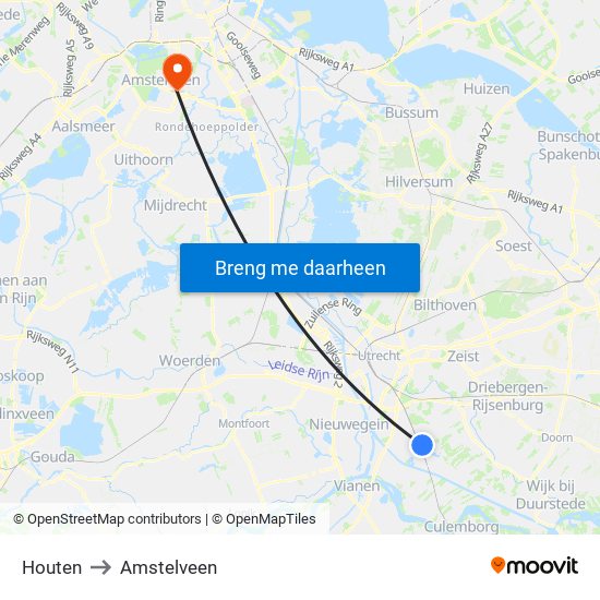 Houten to Amstelveen map