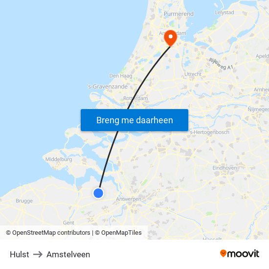 Hulst to Amstelveen map