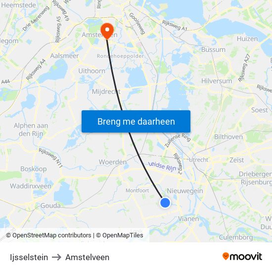 Ijsselstein to Amstelveen map