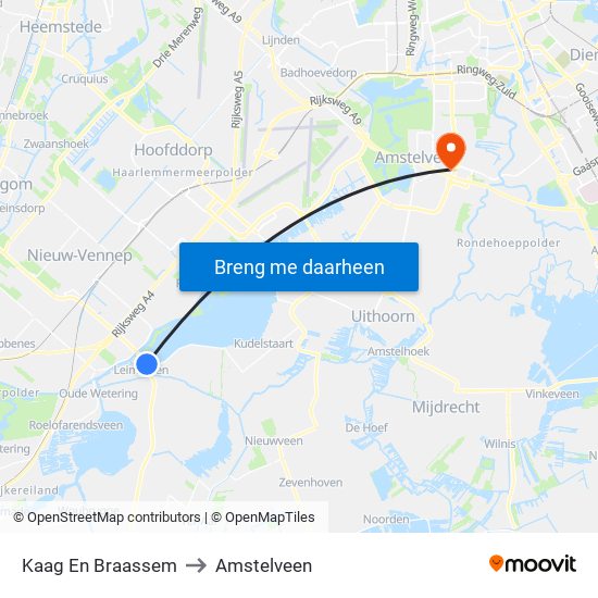 Kaag En Braassem to Amstelveen map
