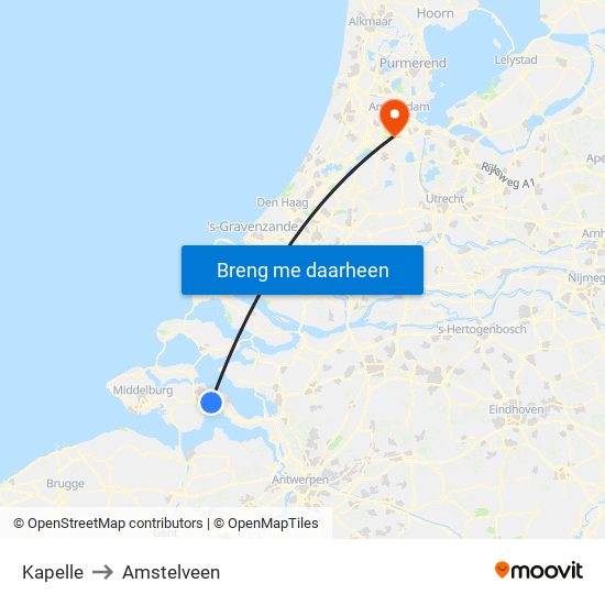 Kapelle to Amstelveen map