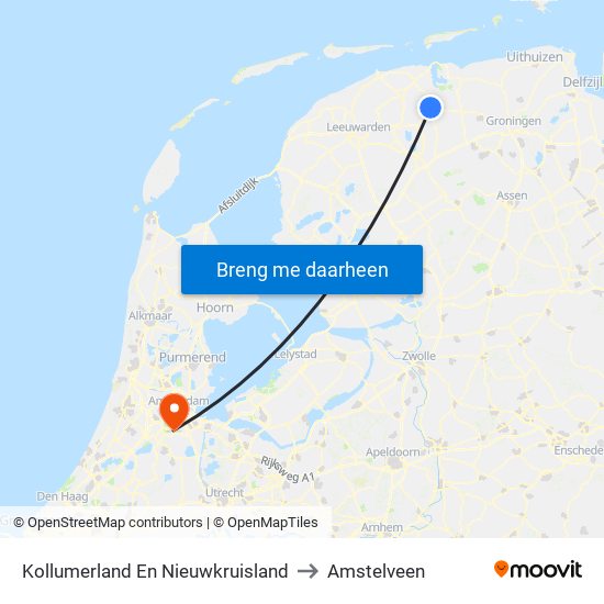 Kollumerland En Nieuwkruisland to Amstelveen map