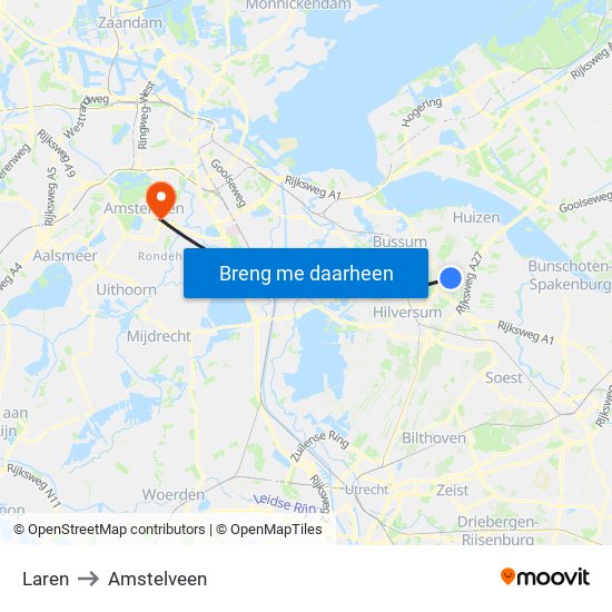 Laren to Amstelveen map