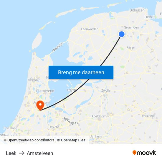 Leek to Amstelveen map