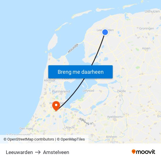 Leeuwarden to Amstelveen map