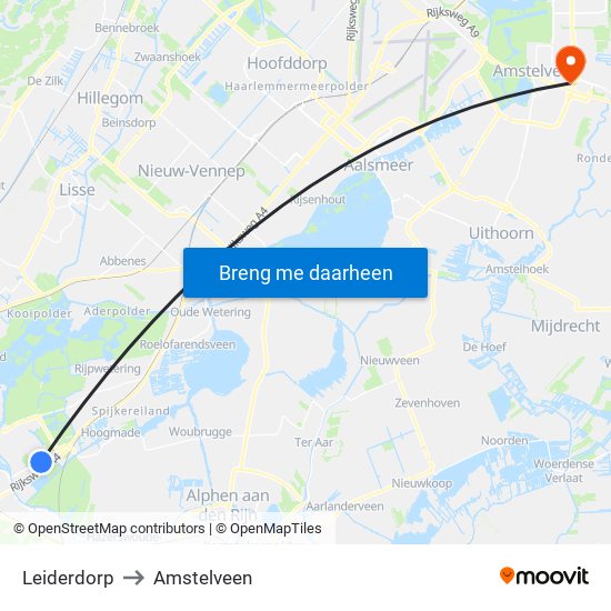 Leiderdorp to Amstelveen map