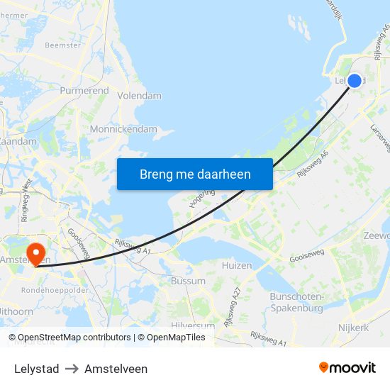 Lelystad to Amstelveen map