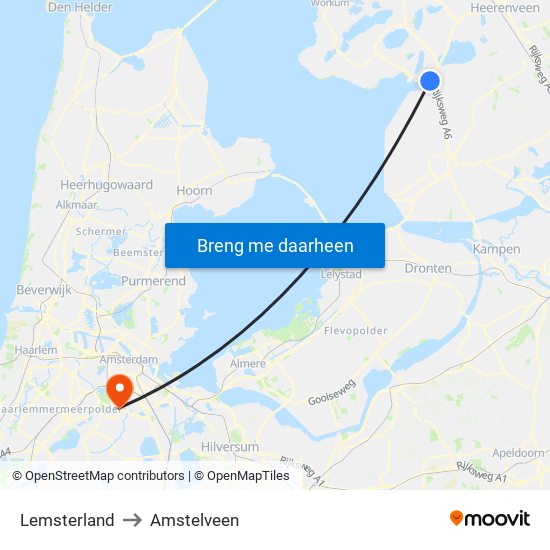 Lemsterland to Amstelveen map